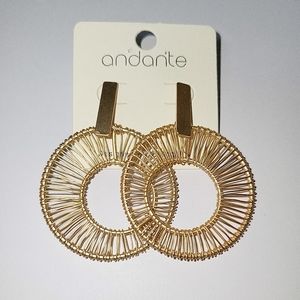 SALE! Goldtone Artisian Inspired Contemporary Wire Woven Drop Hoop Earrings